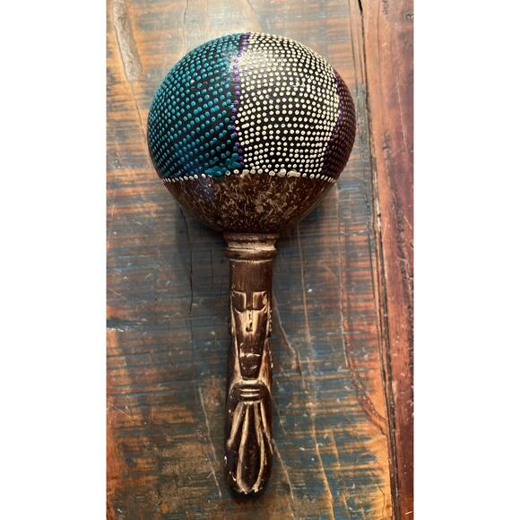 Vintage Hand Dot Painted TURTLE Dance Rattle Maraca Mexico Aboriginal Ceremonial - Picture 1 of 8